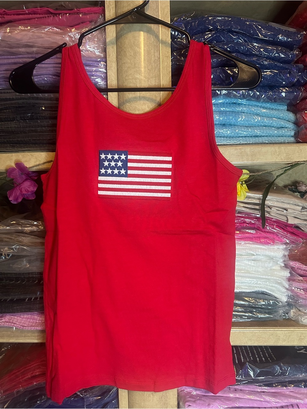 Zenana Outfitters Red Tank with American Flag Patch